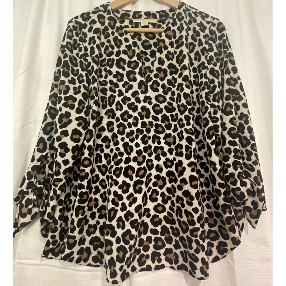 TF7014- Michael Michael Kors Leopard Print Blouse Long Sleeve Silk Blend Women’s